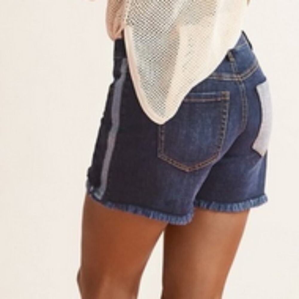 CABI Tuxedo Tomboy 3.5" Mid-Rise Raw Hem Denim Cutoff Shorts 0/XS #5594